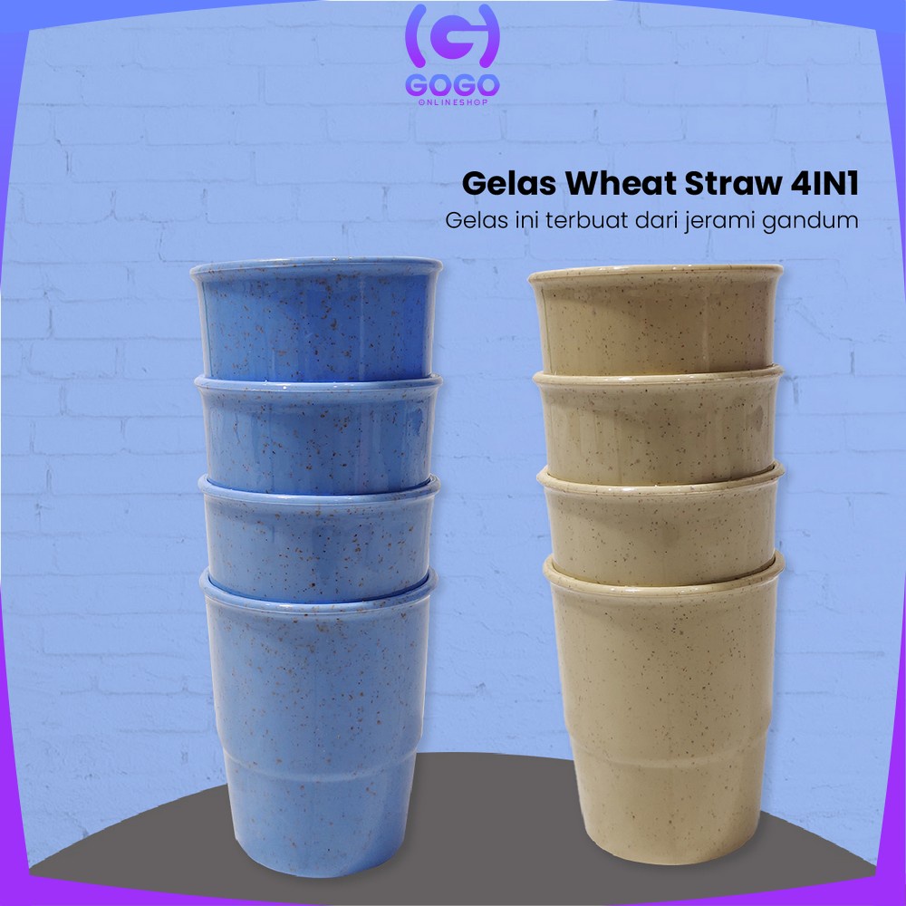 GOGO-C811 Gelas Wheat Straw 4IN1 / Gelas Cangkir Mug Plastik Jerami Gandum / Gelas Tanpa Gagang Serbaguna