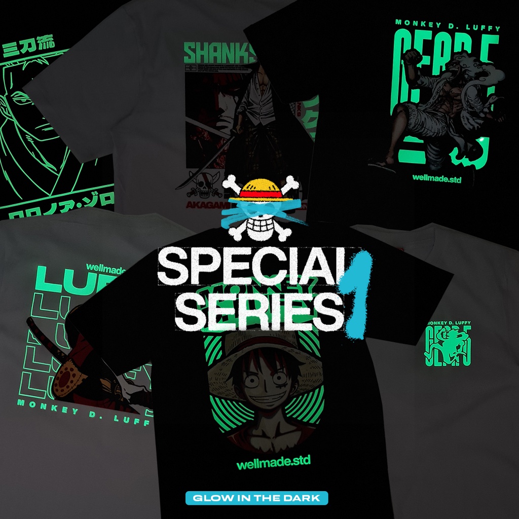 KAOS ONE PIECE SPECIAL GLOW IN THE DARK 1.0 - BAJU ATASAN KAOS MENYALA GLOW IN THE DARK