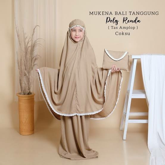 Mukena Anak Mukena Anak Tanggung Murah Plisket Usia 8-13 Tahun Tas Traveling Adem - coklat susu Terl