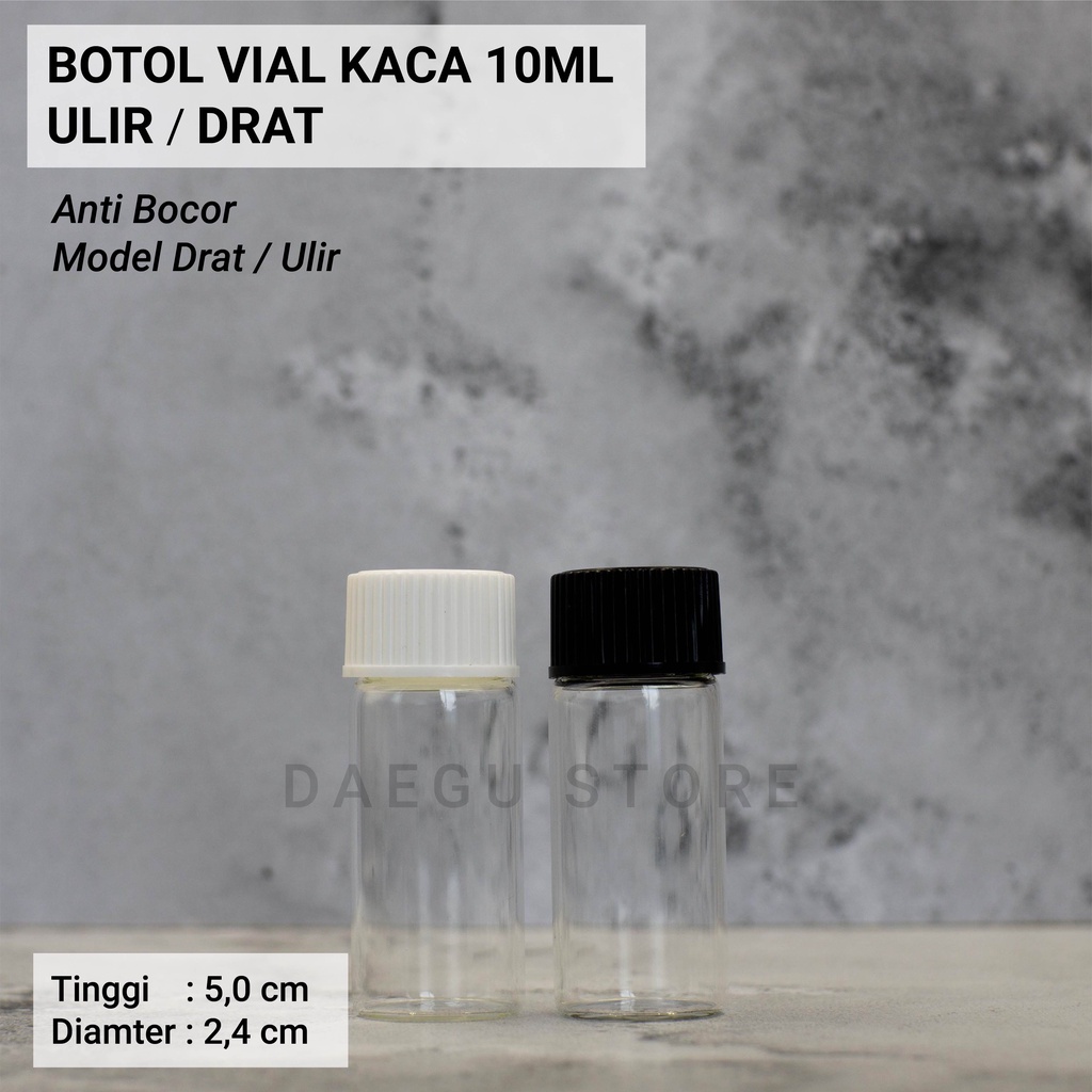 Botol 10ml Kaca Bening Tutup Ulir Drat Putar - Vial Tester Sample