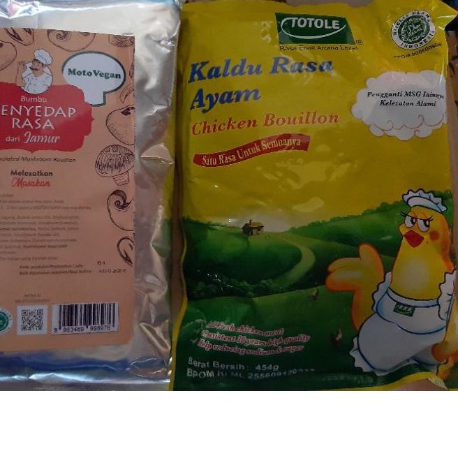 

➫ Paket 2in1 kaldu r 500gram moto vegan non msg +totole kaldu ayam 454 gram dengan label halal ✬