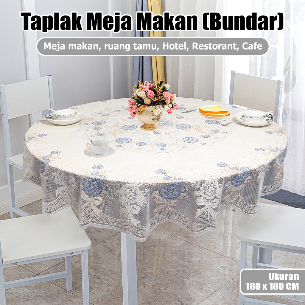 Taplak Meja Makan Tipe Bundar Motif Bunga Bunga Ukuran 180cmx180cm Bahan PVC - D45-C