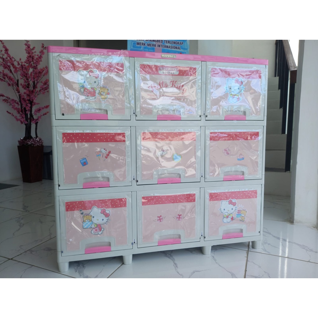 Lemari Plastik Pintu Sliding Napolly Triple 9 Pintu Susun 3 Locker Box Hello Kitty