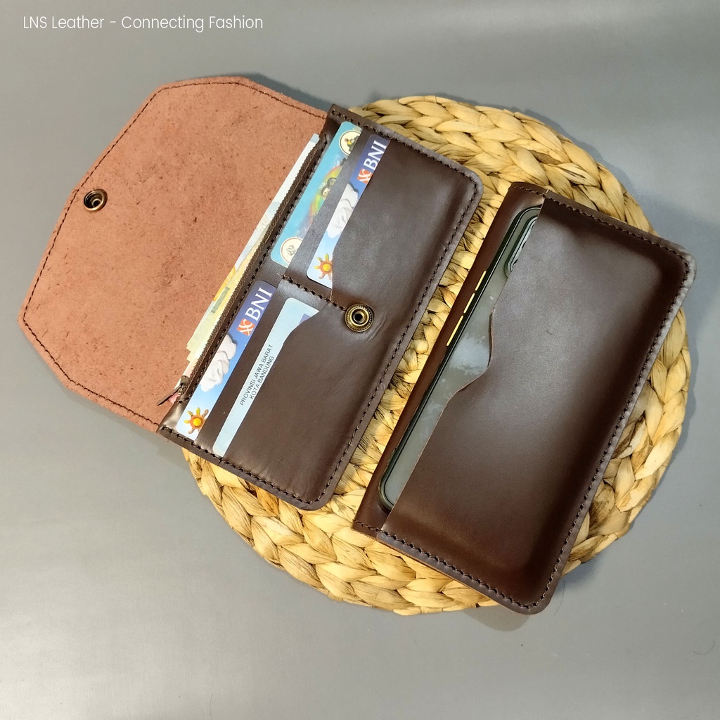 Dompet Panjang Muat HP Dompet Kulit Wanita Pria BROWN