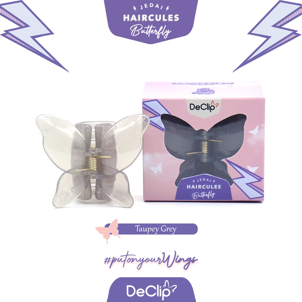DeClip Jedai Butterfly Haircules Jepit Kupu Gigi 4 Ukuran 4,5cm Warna Taupe Grey