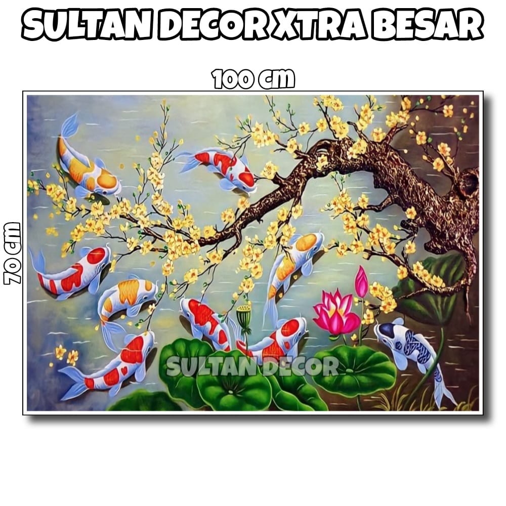 LUKISAN POSTER CETAK IKAN KOI 9 EKOR  XTRA BESAR UKURAN 100X50CM 100X70CM 150X100CM 200X100CM 250X10