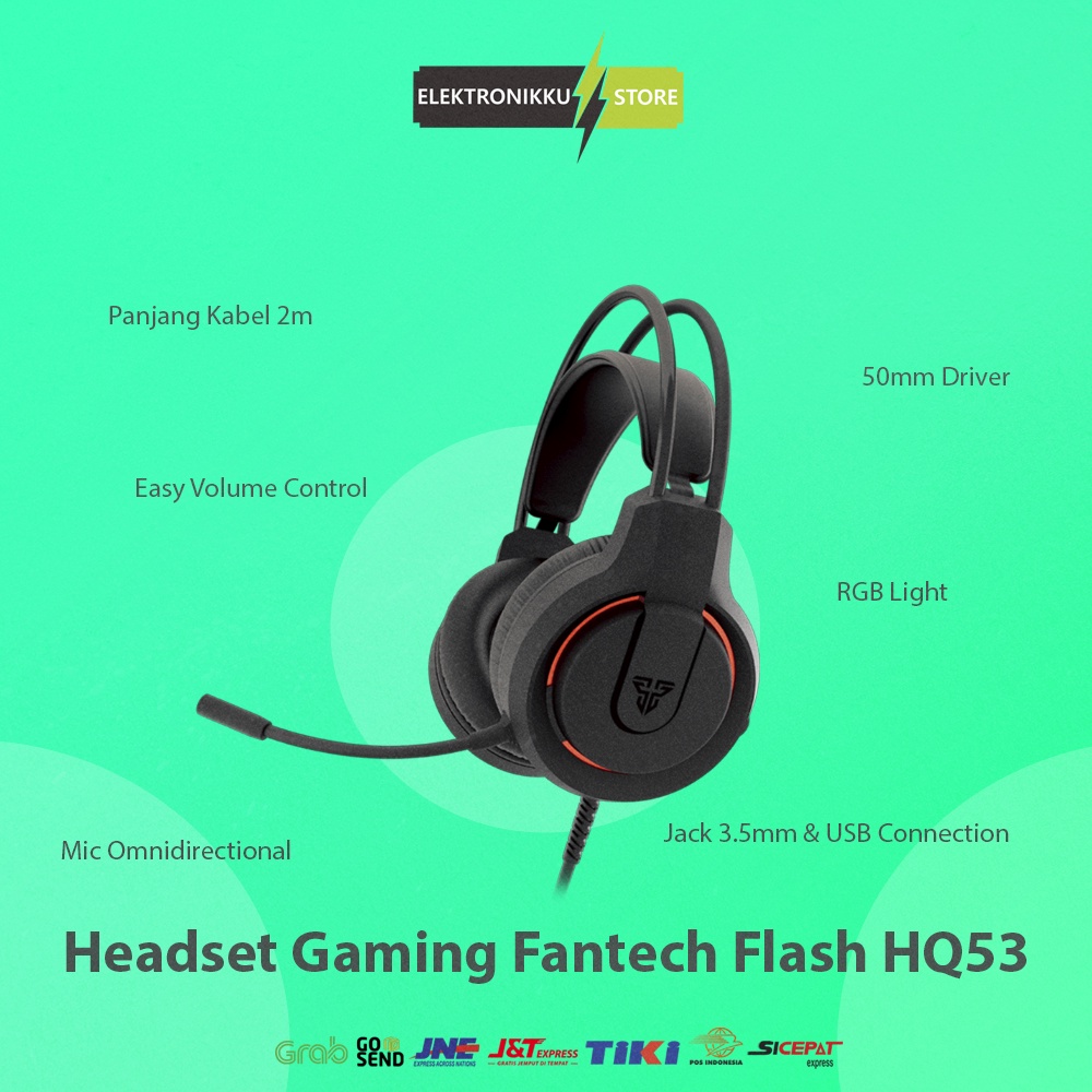 Headset Fantech Flash HQ53 Gaming Headphone Komputer PC Laptop HP