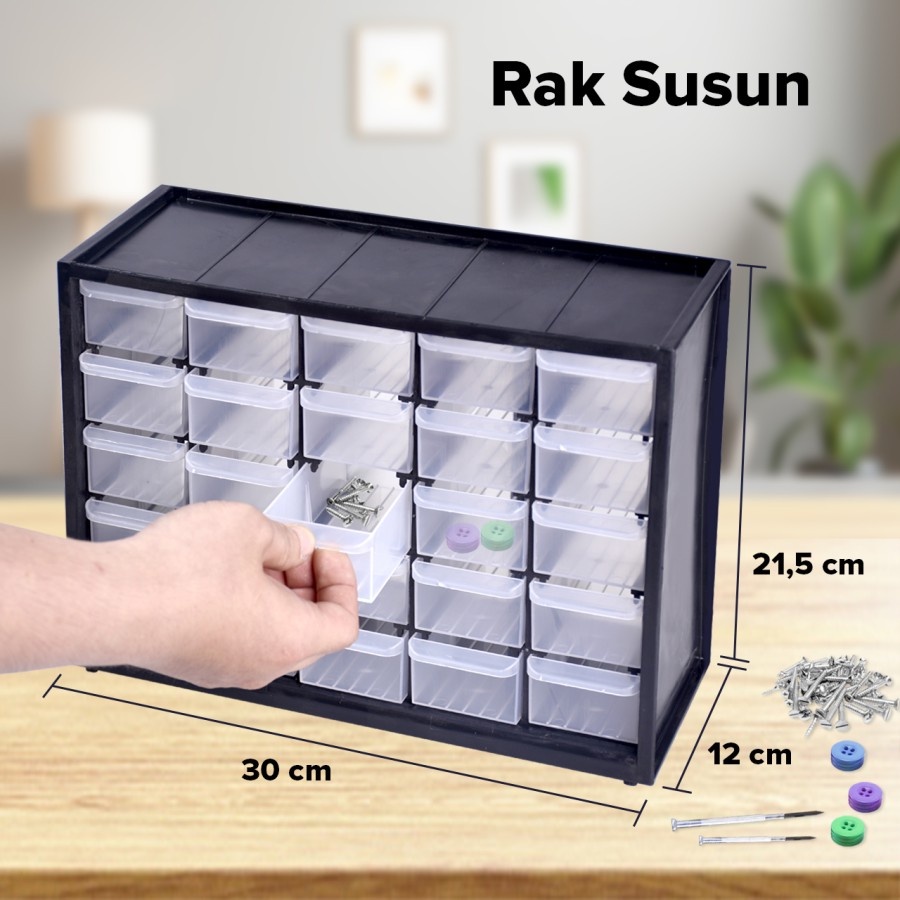 KENMASTER Rak Susun Komponen 25 Slot ( Partisi ) Kotak Spare Part Rak Drawer Kotak Susun Kotak Serbaguna Murah