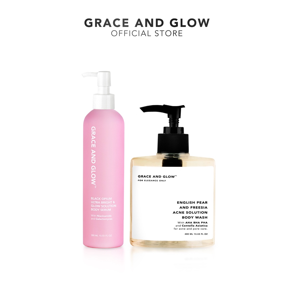 Grace and Glow English Pear and Freesia Anti Acne Solution Body Wash + Black Opium Bright &amp; Glow Solution Body Serum