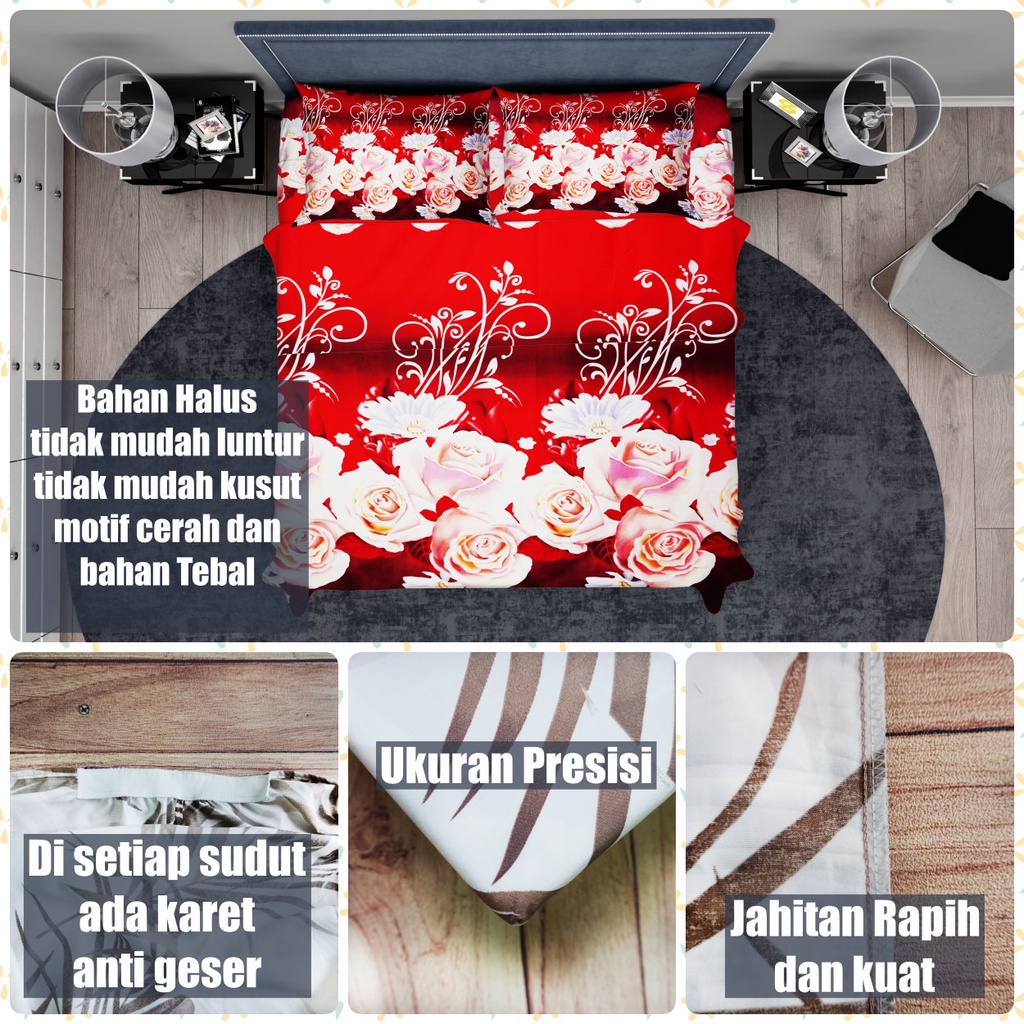 Sprei katun motif red roses aesthetic anti geser king size