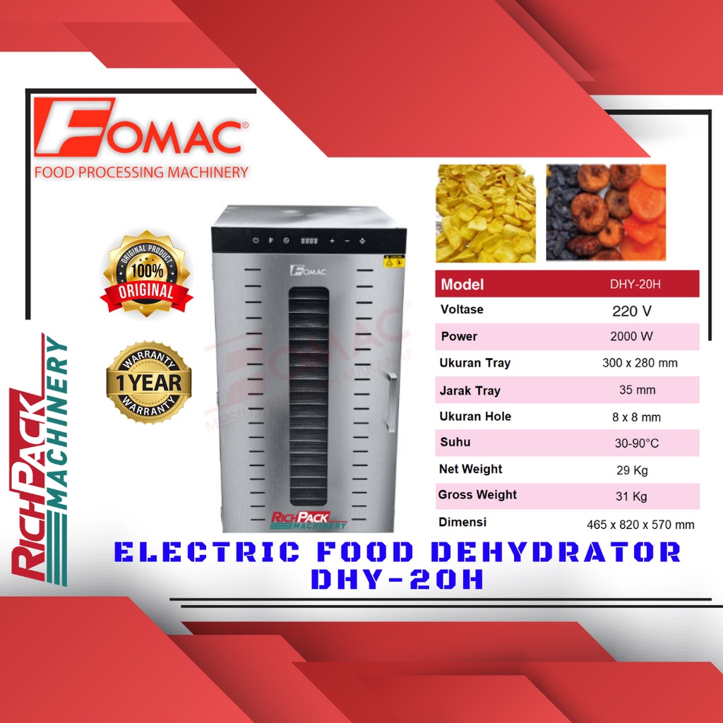 Fomac DHY-20H Dehydrator Mesin Kripik Pengering Bahan Makanan