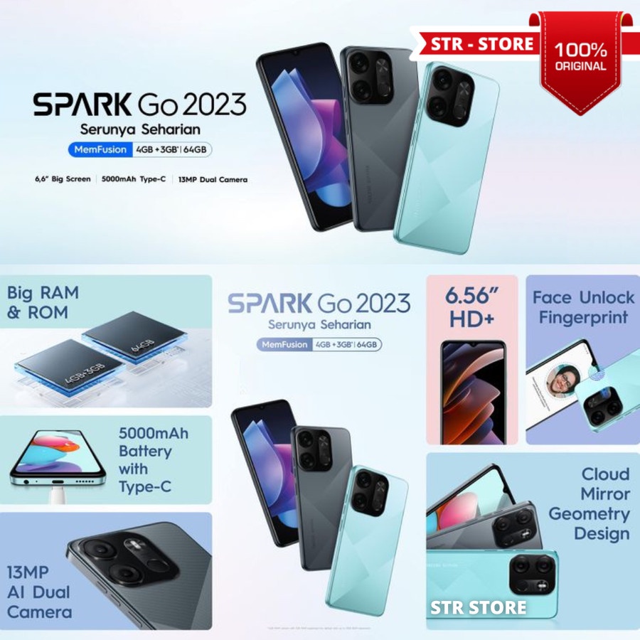 Tecno Spark Go 2023 4/64GB Garansi Resmi Techno Tecno Spark Go 4 GB 64 GB