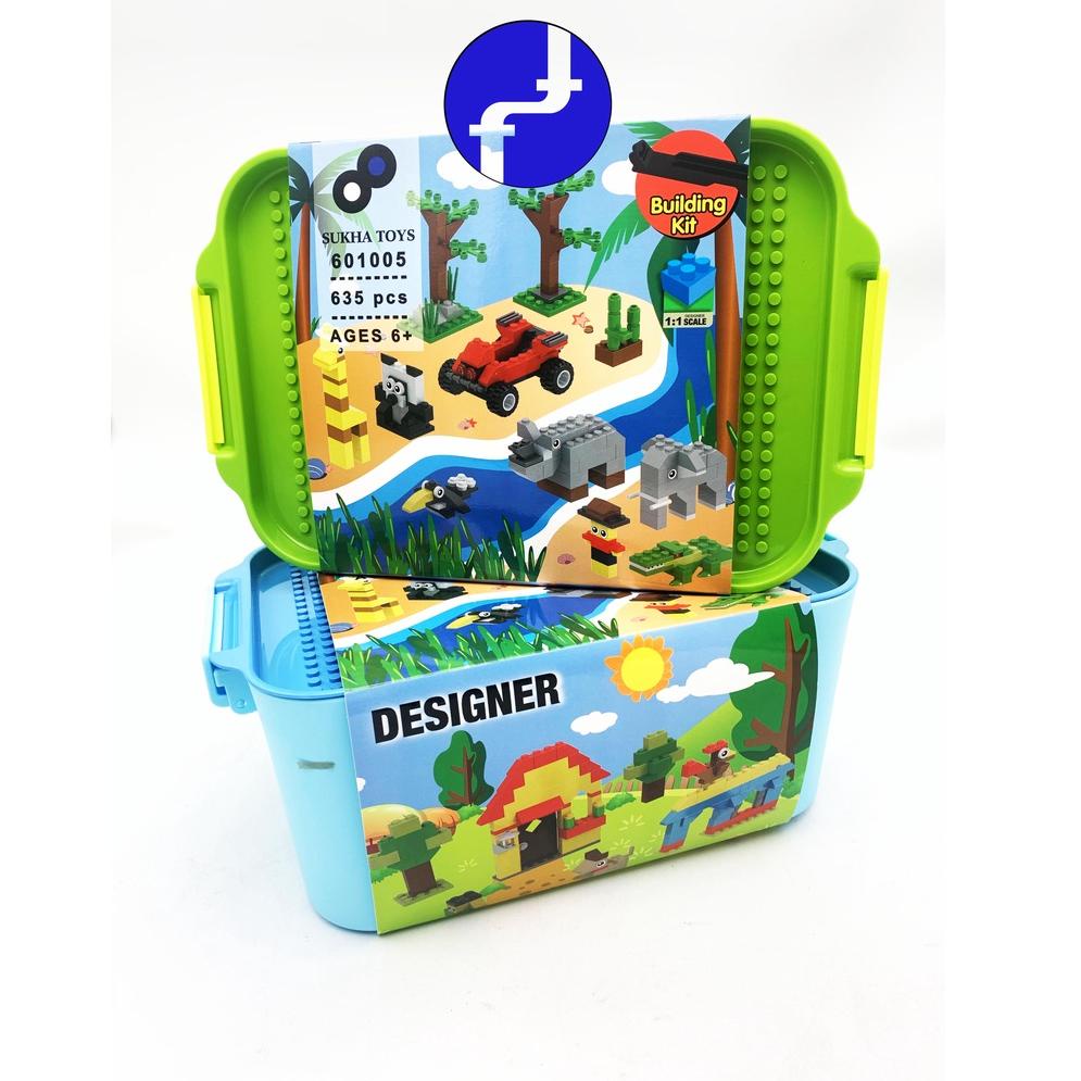 RECOMENDED Mainan Anak Building Kit Panlos Brick Wange Designer 625 Blocks BOX Hijau dan Biru 601005