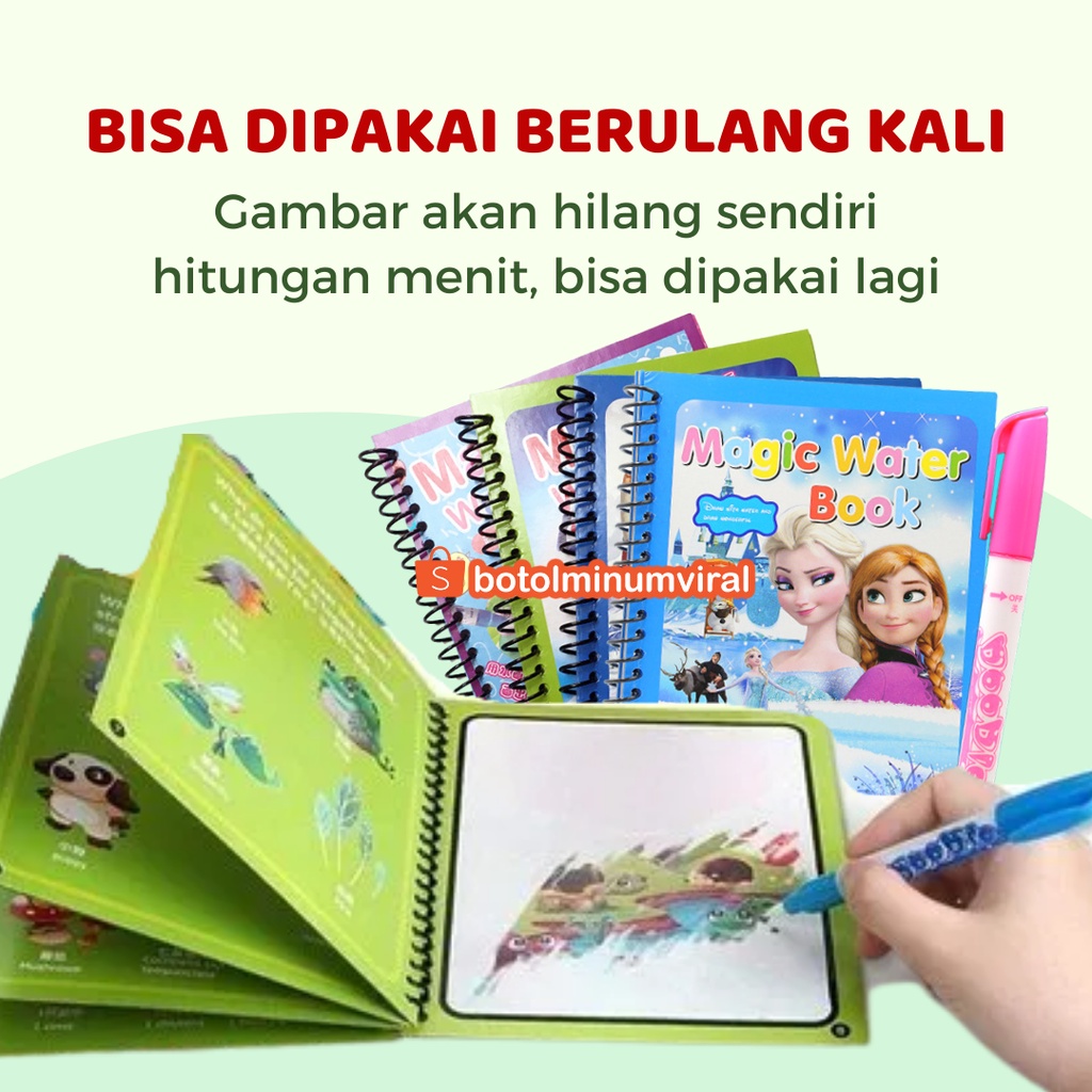 Buku Magic Water Drawing Book Mainan Edukasi Anak Belajar Mewarnai