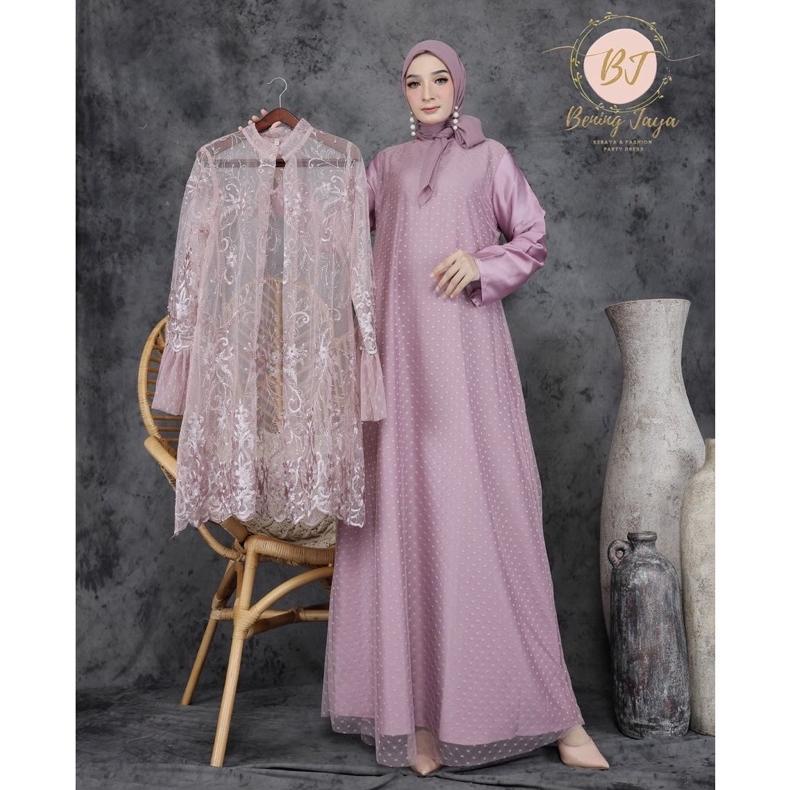 PROMO Gamis pesta outer Gamis Lebaran Dress pesta tile Dress kondangan Gamis muslim Gamis tile dot D