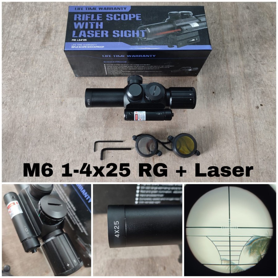 TELESKOP DAN LASER M6 4X25 TAHAN GETAR