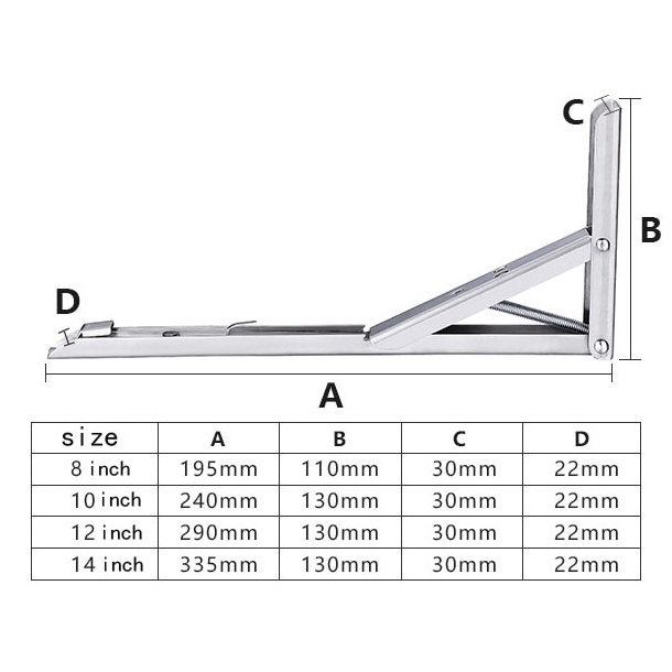 YGRETTE - 8 INCH SEPASANG BRAKET ENGSEL SIKU AMBALAN RAK BRACKET DINDING MEJA ENGSEL LIPAT