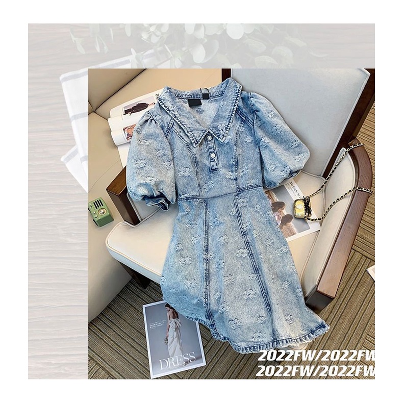 [✅BISA COD] #Sisjuly# Gaun denim wanita 2023 rok pendek ramping pinggang retro gaya Hong Kong baru