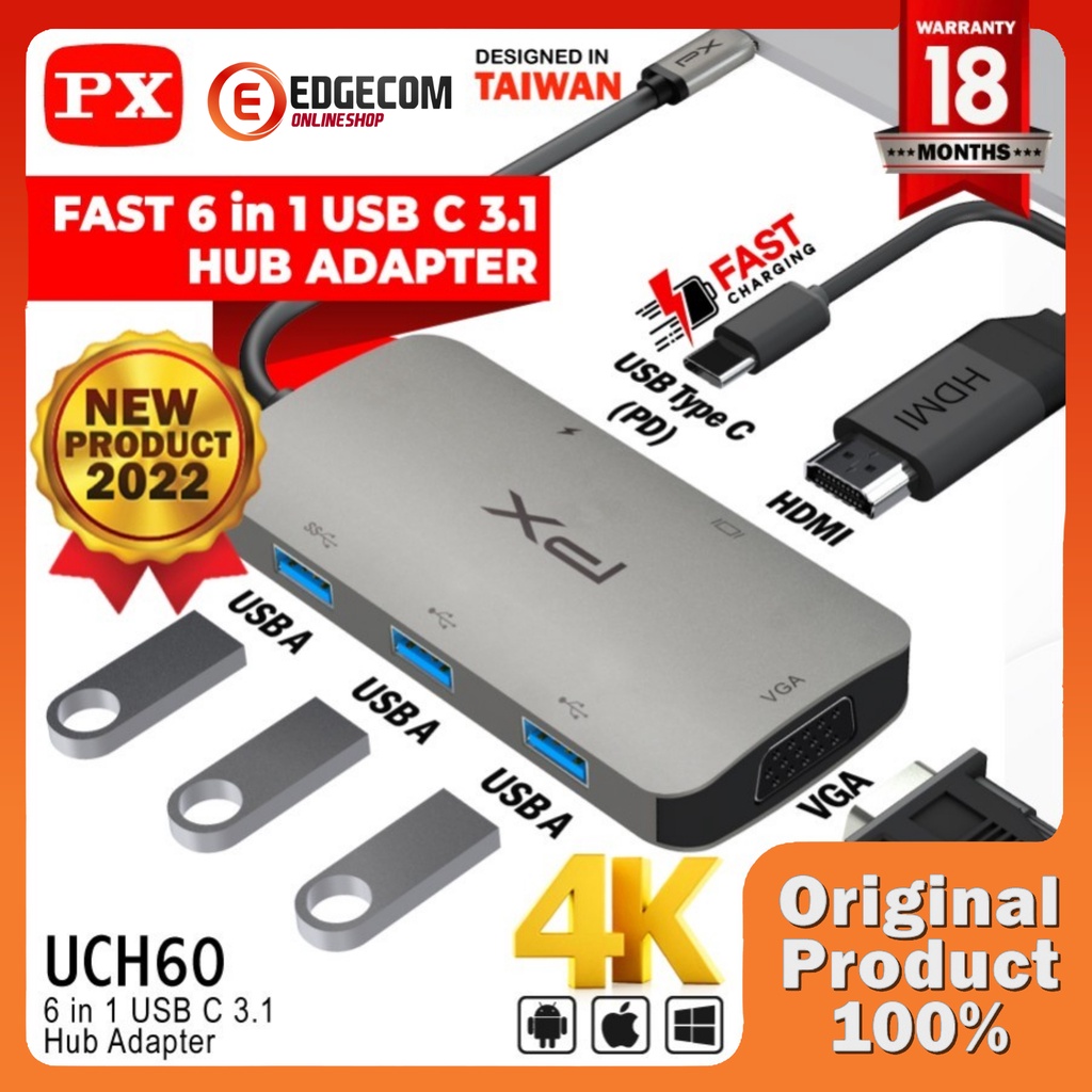 USB 3.1 Type C 6in1 HDMI 4K VGA USB 3.0 Hub Converter PX UCH60