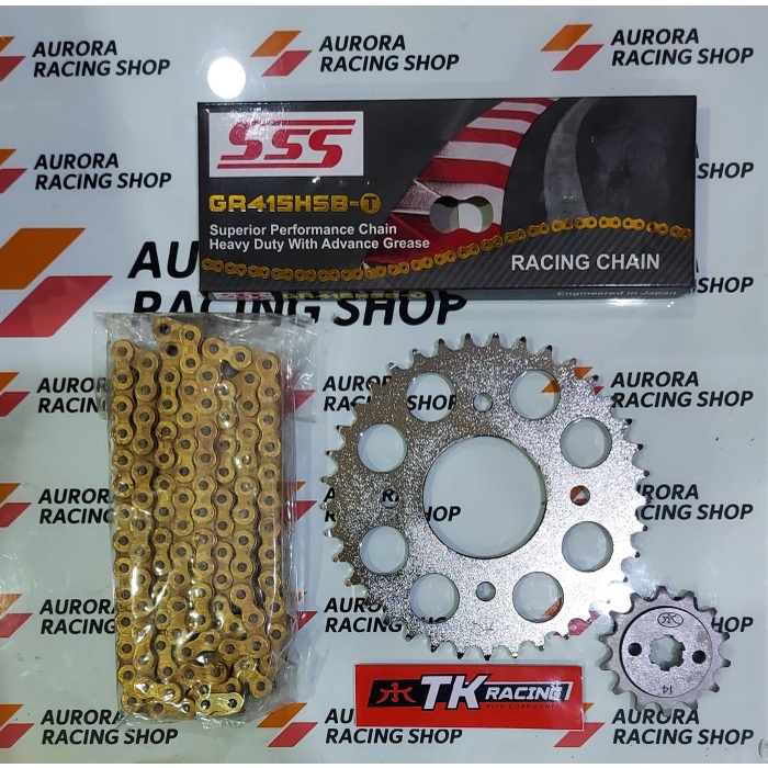 Gear Set Tk Supra X 125 / Blade / Revo & Rantai Sss 415 Hsbt Gold #Original