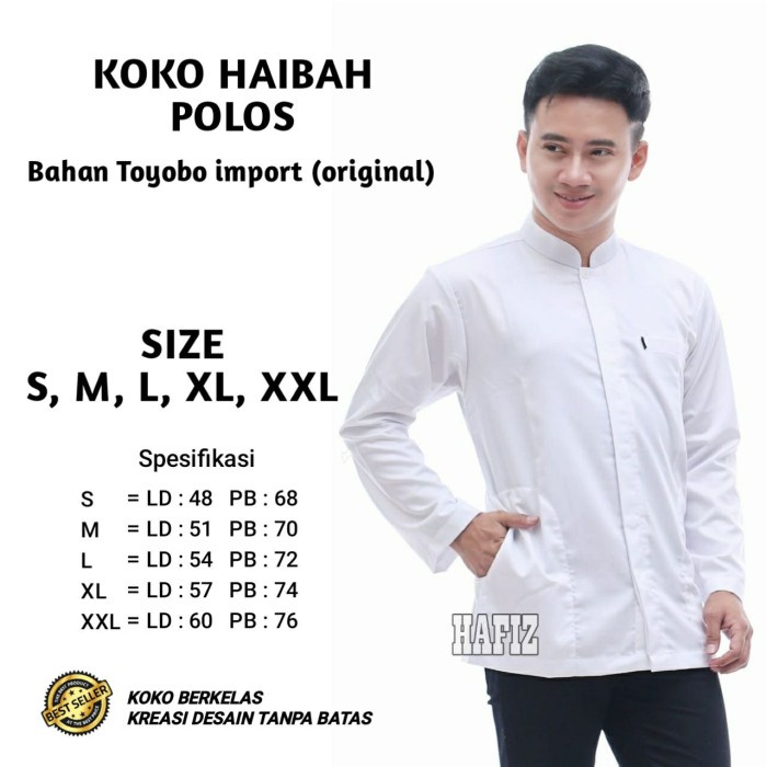 Baju Koko Habaib | Baju Koko Polos Putih |Baju Muslim Pria| - Putih, S Z9K7