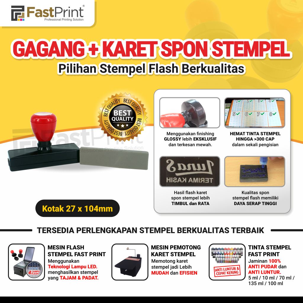 Gagang Plus Karet Spon Potongan Stempel Flash Kotak Ukuran 27X104 MM