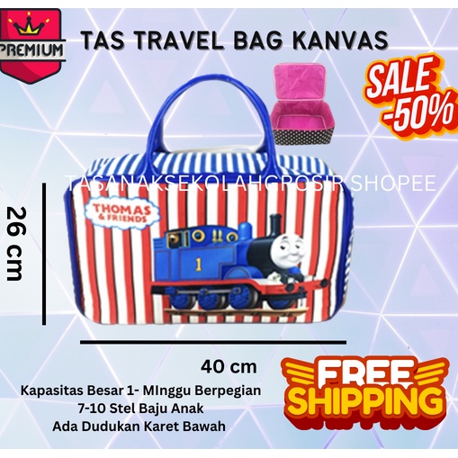 Tas Travel Bag Koper Kanvas Selempang Karakter Anak Tas Peralatan Bayi Tas Piknik Ukuran Besar