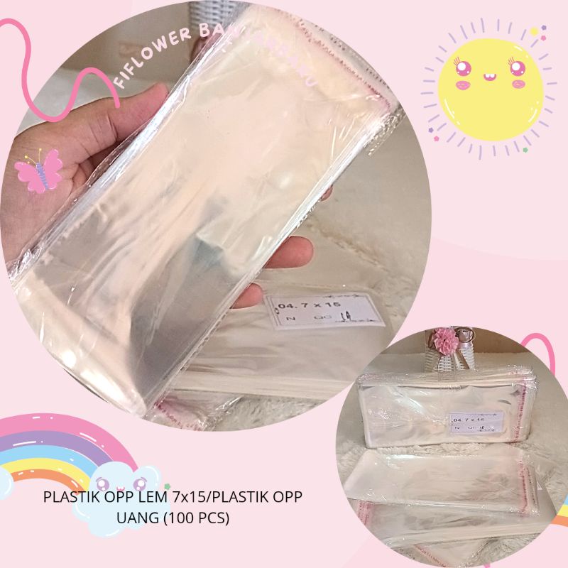 PLASTIK OPP LEM 7x15/PLASTIK OPP UANG (100 PCS)