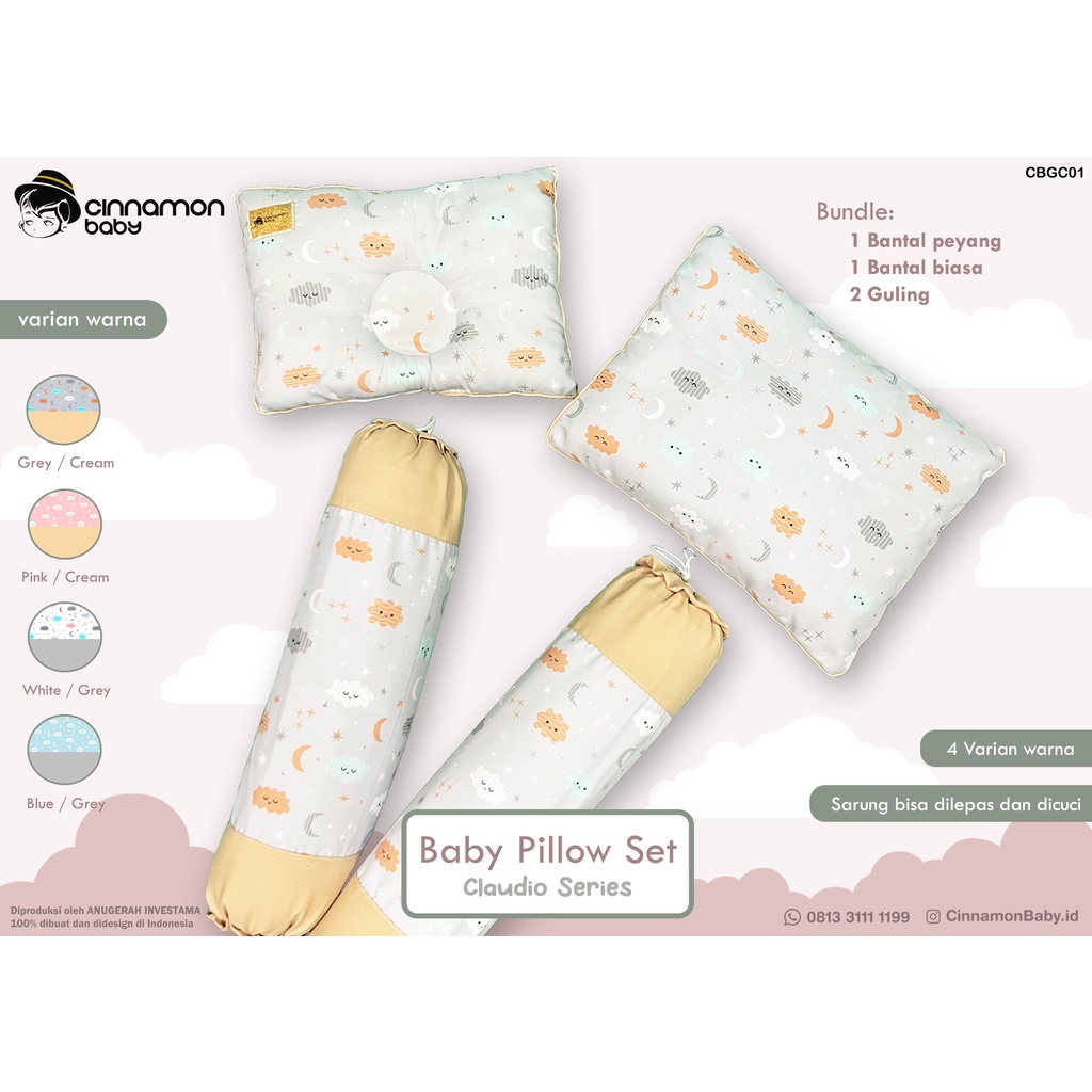 Cinnamon Baby - Bantal Guling Bayi Set Claudio Series / Baby Pillow Set / Bantal Peyang Bayi Set