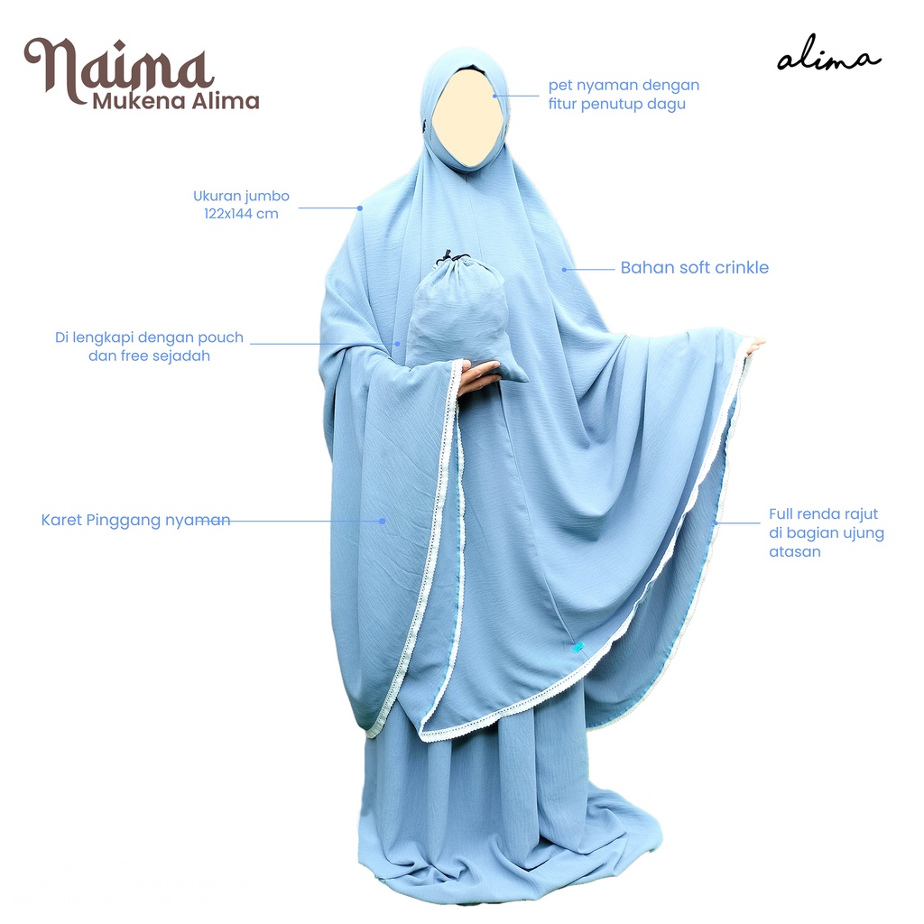 Mukena Dewasa Naima Bahan crincle Free sejadah By Alima