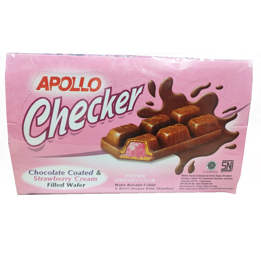 

APOLLO CHECKER CHOCOLATE COATED & STRAWBERRY CREAM FILLED WAFER 432g