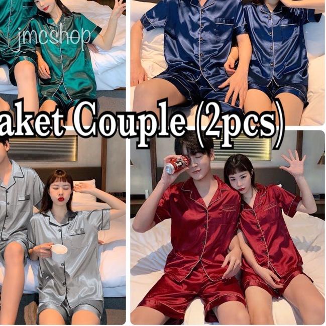 ❅ piyama couple suami istri pendek satin exclusive ♘