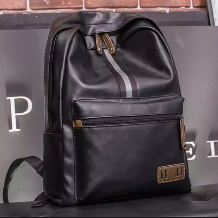 Tas Ransel Pria COD Tas Ransel Kulit Pria Tas Punggung Pria Tas Laptop Tas Pria - Hitam(F1X4) BISA C