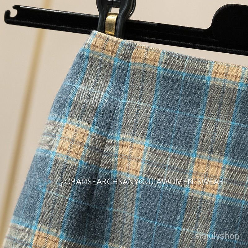 [✅BISA COD] #Sisjuly# Rok setengah badan kotak-kotak baru wanita rok pinggang tinggi retro panjang s