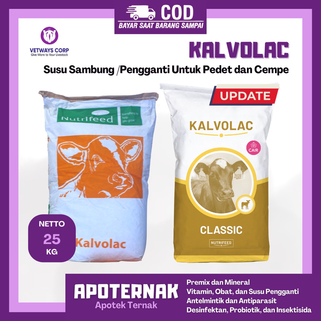 KALVOLAC 1 Sak 25 kg Susu Anak Sapi Susu Anak Kambing | Susu Pengganti Susu Sambung Indukan Sapi Kambing Domba Untuk Pedet Cempe | Apoternak