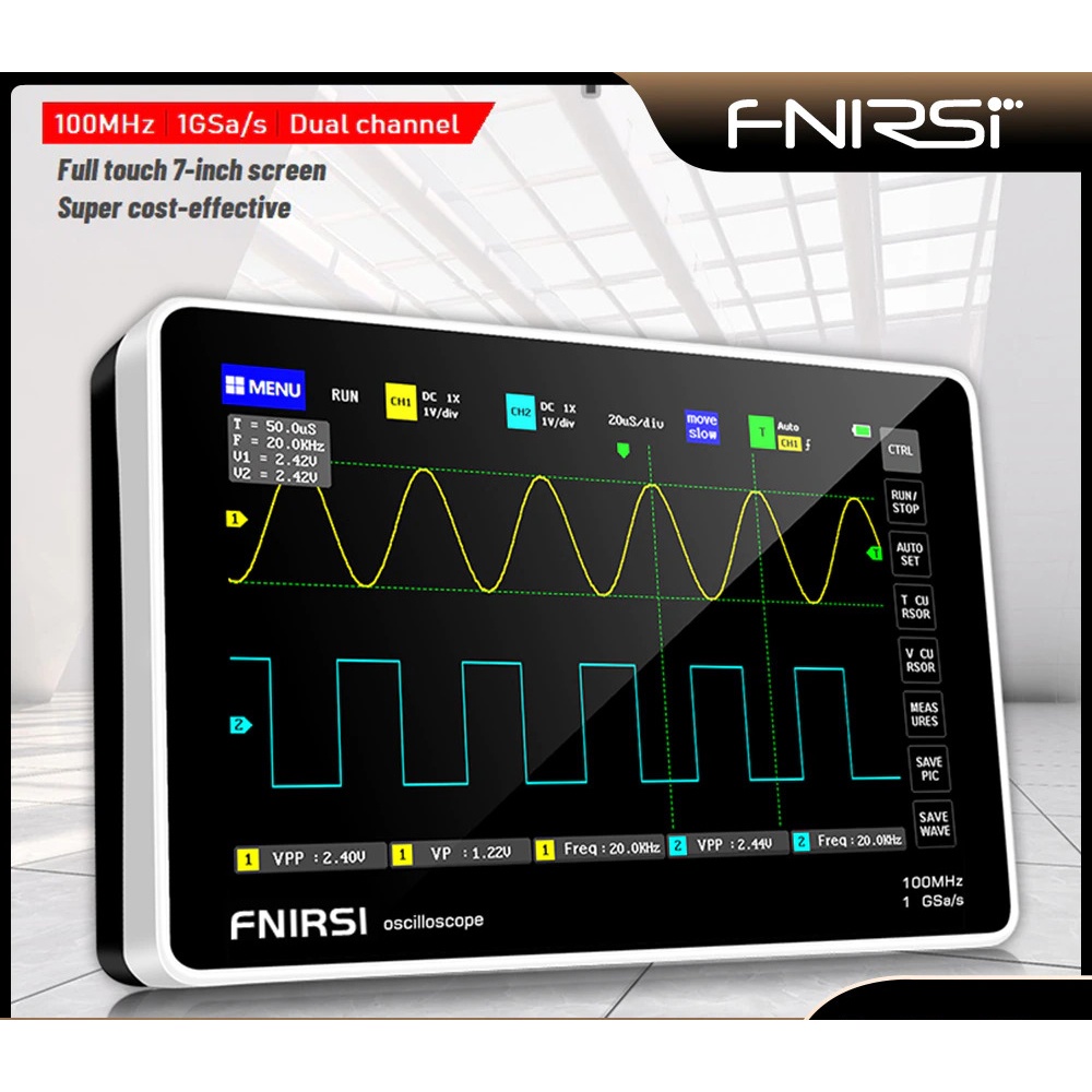 FNIRSI Digital Table Oscilloscope Handheld Portable 100MHz 100Gsa/s New Version - 1013D - Black