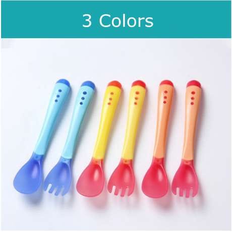 【GOGOMART】Sendok Makan Bayi Silikon / Sendok Garpu Makan Bayi Silicone Peralatan MPASI Sensor Suhu Panas