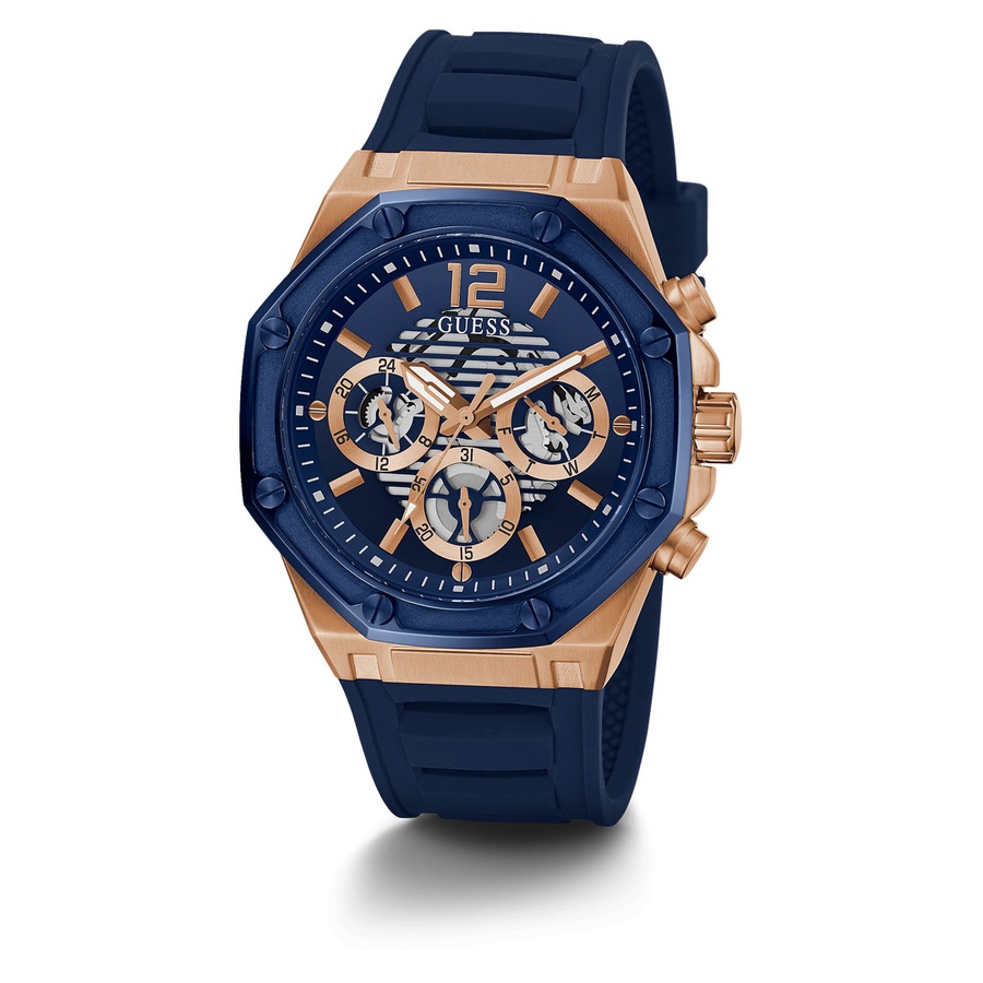 GUESS GW0263G2 Original MOMENTUM Jam Tangan Pria Analog Biru Rosegold