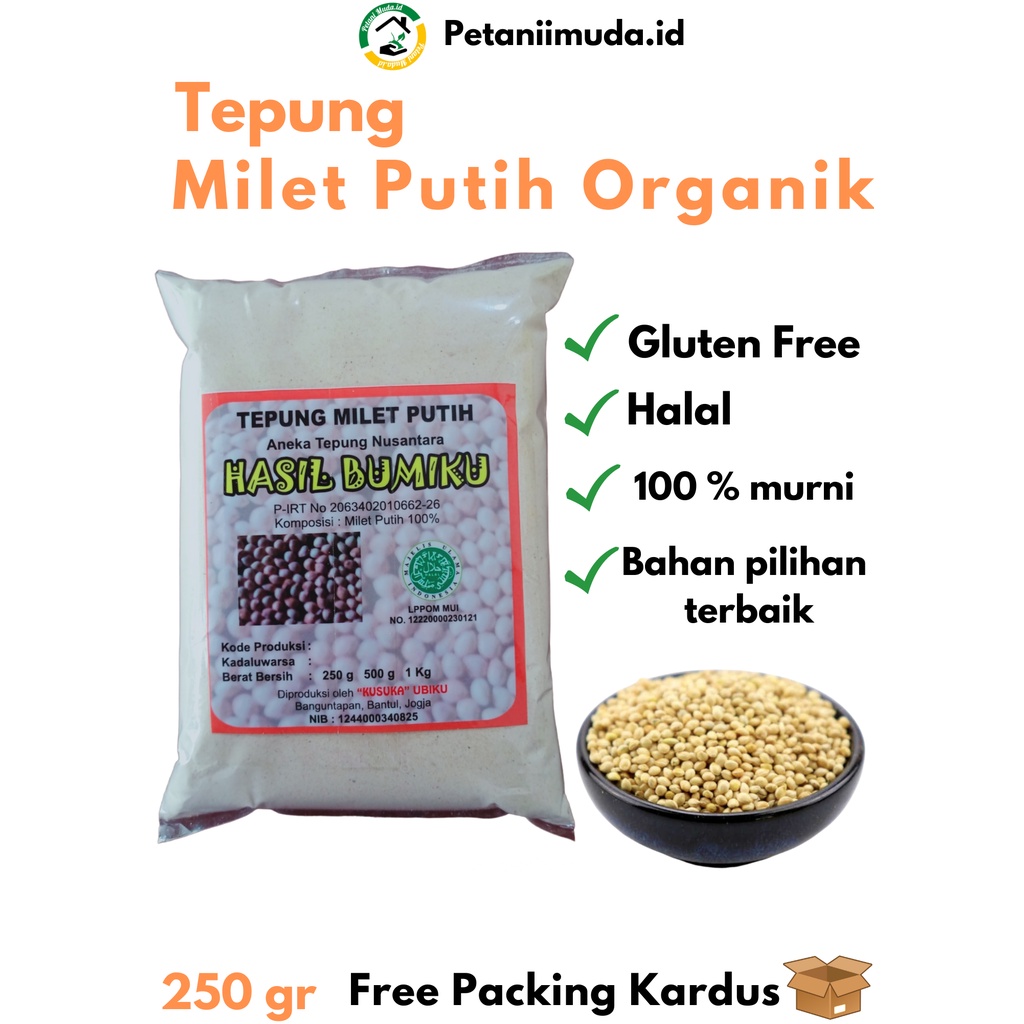 

Tepung Milet Putih Organik kemasan 250 GRAM/Tepung biji Milet Putih Organik kemasan 250 GRAM/Tepung Millet Putih/Tepung Organik Gluten Free