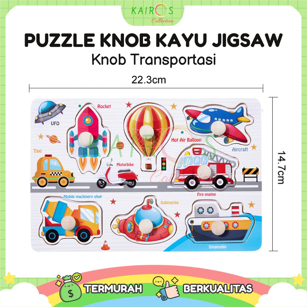 Mainan Edukasi Anak Puzzle Knob Kayu Jigsaw Alat Transportasi