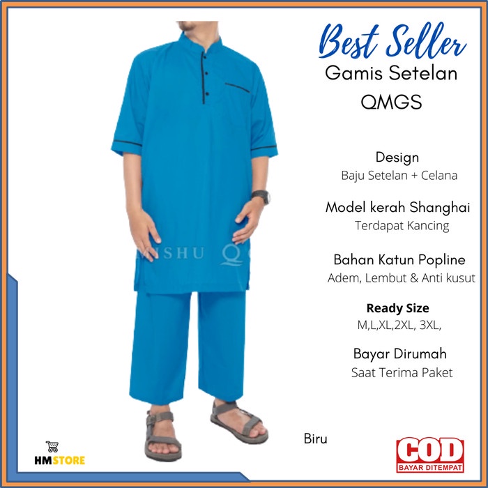 Jubah Pria Big Size Baju Setelan Koko Gamis Kurta Pakistan Muslim Pria Jumbo - Biru Muda, XXL slimfi