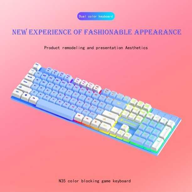 LEORQEON Gaming Keyboard RGB Backlight Mechanical Feel Waterproof - N35