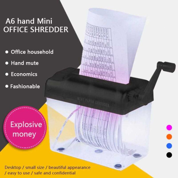 Crash Alat Pemotong Kertas Manual Putar Tangan Mesin Penghancur Kertas A6