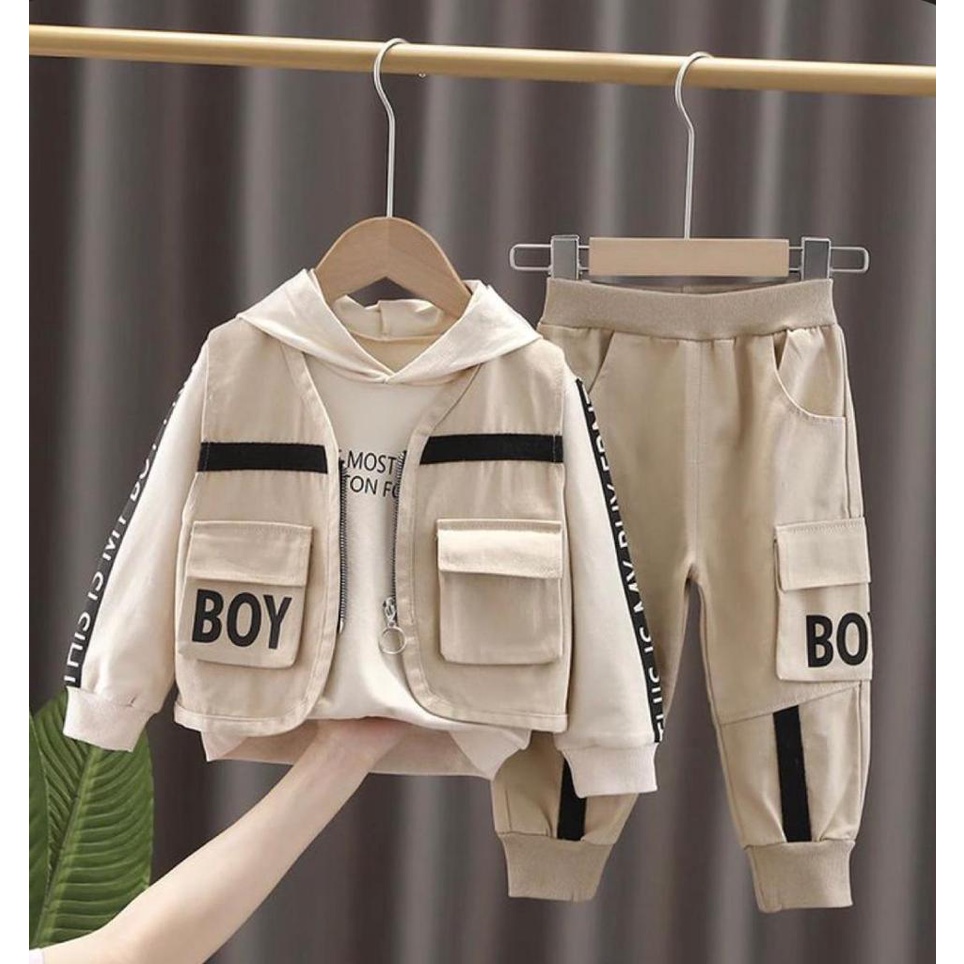 NEW FASHION - SETELAN 3IN1 ANAK USIA 1-5 TAHUN HOODIE ANAK MOTIF CARDIGAN BOY - PAKAIAN ANAK LAKI-LAKI PEREMPUAN 1-5 TAHUN - HOODIE ANAK DENGAN ROMPI DAN BAJU - OUTIFT ANAK TERBARU DAN KEREN