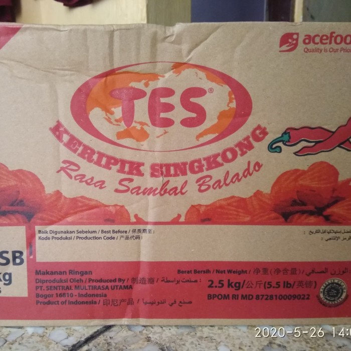 

TES KERIPIK SINGKONG BAKAR BALADO 25000 GRAM / 2,5 KG / 1 DUS /pedas