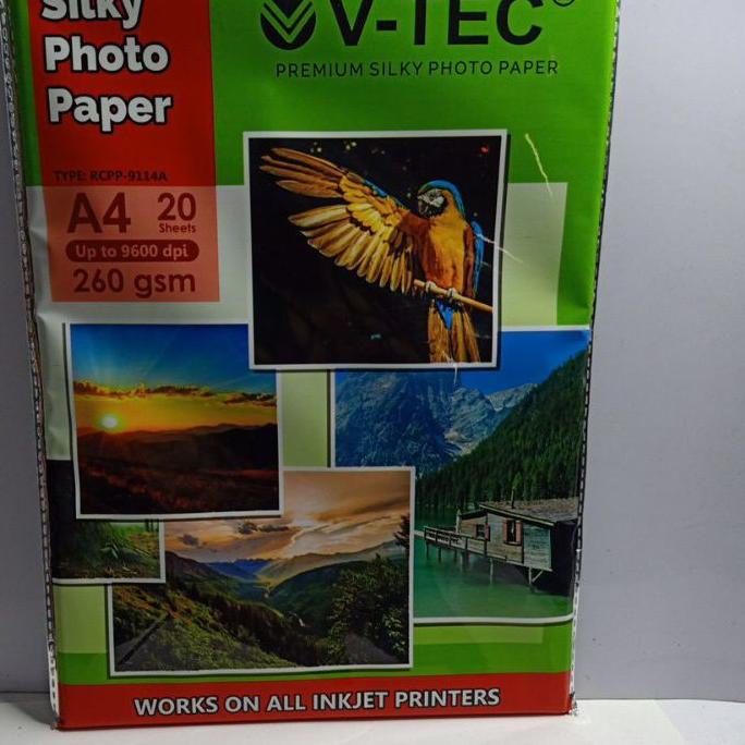

HOT Product SILKY PHOTO PAPER 260 GSM A4/20LEMBAR V-TEC murah