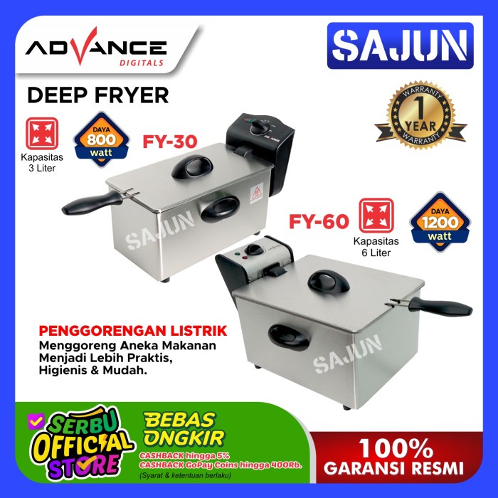 [Fryer] Advance Electric Deep Fryer 3 Lt Fy-30 Penggorengan Listrik 6 Lt Fy-60 [Dapur]