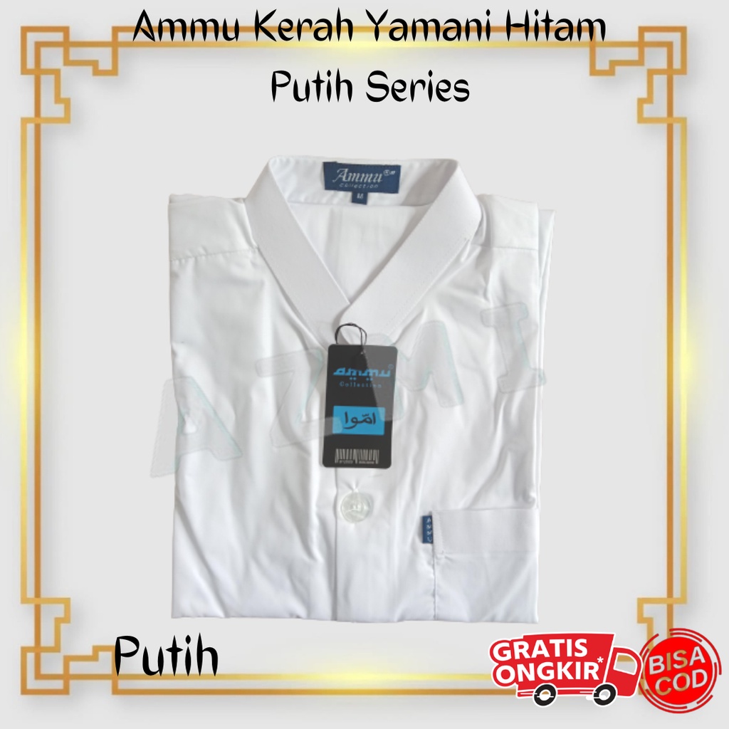 Promo Baju Koko Ammu Dewasa Kerah Yamani / Kerah Pendek Hitam Putih Series Termurah