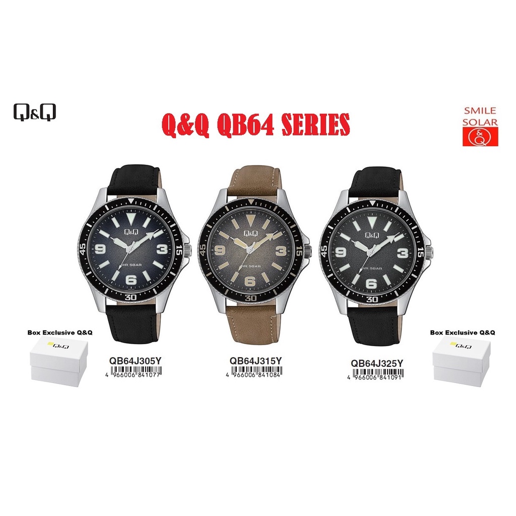 Jam Tangan Pria Stylist Casual Kulit Leather Analog Original Q&amp;Q QnQ QQ QB64 QB64J Series