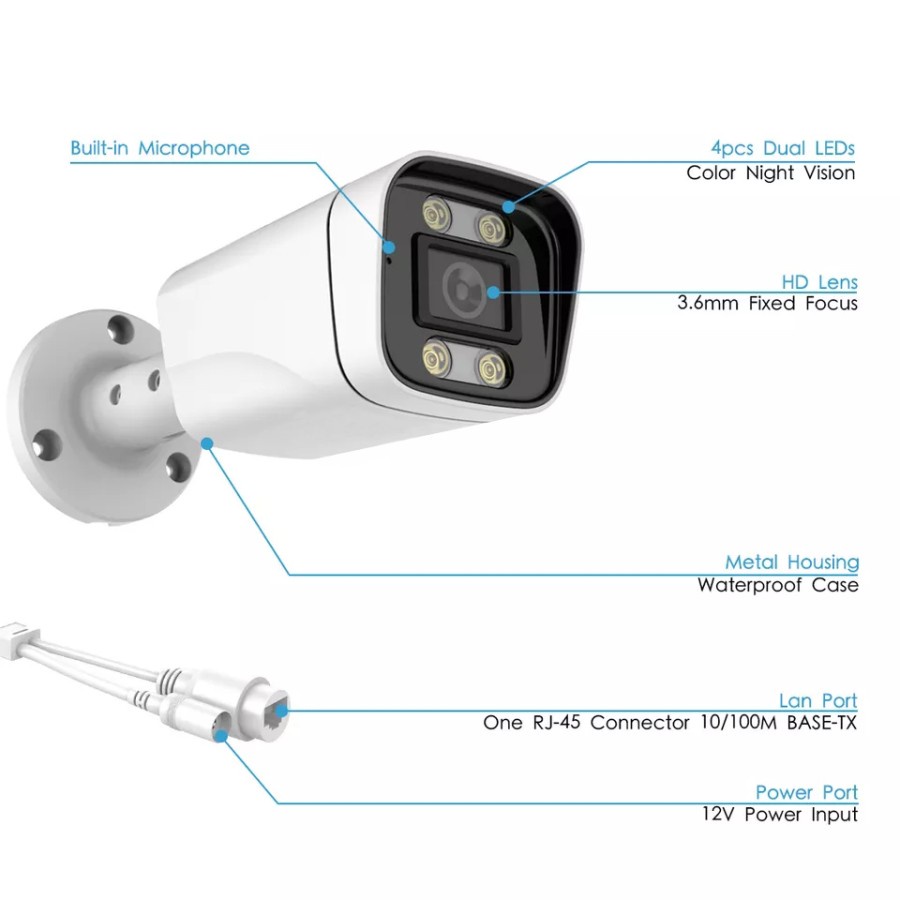 IP Camera / IPCAM OUTDOOR 4MP, 1440P Lens 6mm. Onvif. Waterproof.